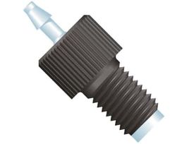 Swivel Barb Adapter, Black Polypropylene, 0.030" Bore, 1/16" ID Tubing, 1/4-28 Flat Bottom; 1/EA