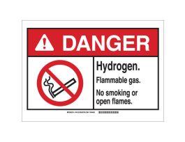 DANGER Hydrogen. Flammable Gas. No Smoking Or Open Flames. Sign, 7" H x 10" W x 0.06" D, Polystyrene