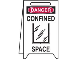 DANGER Confined Space Floor Stand, 20" H x 12" W, Black/Red on White