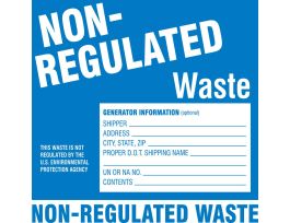 NON-REGULATED WASTE GENERATOR INFORMATION Labels, Paper