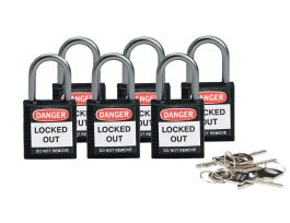 Compact Key Retaining Padlocks Nylon 1 in Aluminum Shackle KD Black 6PK