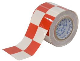 ToughStripe® Floor Marking Tape Roll -  Polyester, Checkered, Red on White, 4" x 100'