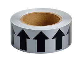 Directional Flow Arrow Tape for Pipe Marking - Roll Form,  Vinyl, Black on Gray, 2" x 30 Yd