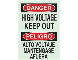BradyGlo Bilingual DANGER High Voltage Keep Out Sign, 10" H x 7" W x 0.063" D, Polystyrene
