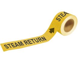 Self-Adhesive Pipe Marker: STEAM RETURN, 1" H x 8" W, Roll of 25 Each, Fits Pipes 1.5" Dia. Thru 2" Dia.