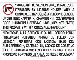 Bilingual Pursuant to Section 30.07 Sign, 20" H x 28" W x .035" D, Aluminum
