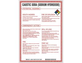 Caustic Soda (Sodium Hydroxide) Potential Hazards Sign, 10" H x 7" W x 0.1" D, Black/Blue/Red/Yellow on White