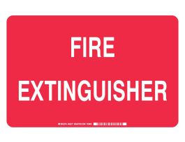 Fire Extinguisher Sign, 10" H x 14" W x 0.006" D, White on Red, Polyester