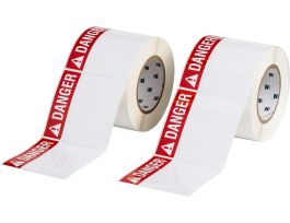 High Adhesion Polyester with Header Labels 4in H x 4in W BK, RD on WT PK of 2/RL