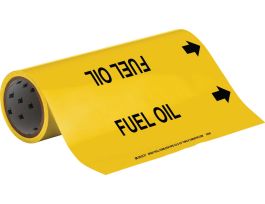 Roll Form Pipe Marker: FUEL OIL, 30' H x 12" W, Roll of 30', Fits Pipes, 2.5" Dia. Thru 6" Dia.