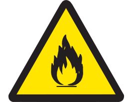 Warning Labels: Vinyl, Black on Yellow, 2" H x 2" W, Flammable Material Pictogram