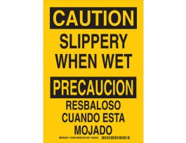 Bilingual CAUTION Slippery When Wet Sign, 14" H x 10" W x 0.006" D, Polyester
