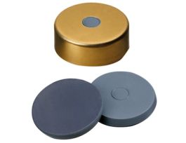 Gold Aluminum/Stainless Steel Magnetic Crimp Cap, 20 mm Dia., Butyl/PTFE Molded Septum w/5 mm Hole; 1000/pk