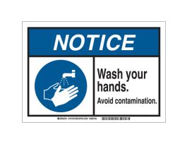 ToughWash NOTICE Wash Your Hands Avoid Contamination Sign, 10" H x 14" W x 0.125" D, Polypropylene