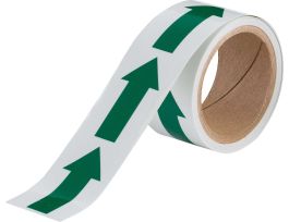BradyGlo™ Egress Marking Tape Roll - Photoluminescent Polyester, Arrows, Luminous on Green, 2" x 5 Yds