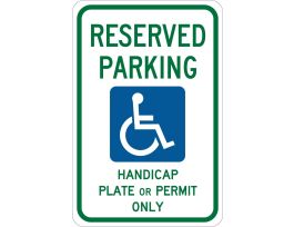Reserved Parking Handicap Plate Or Permit Only Sign, 18" H x 12" W x 0.090" D, Aluminum