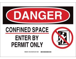 DANGER Confined Space Enter By Permit Only w/Pictogram Sign, 7" H x 10" W x 0.006" D, Polyester