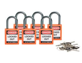 Compact Key Retaining Padlocks Nylon 1 in Aluminum Shackle KD Orange 6PK