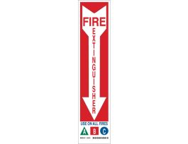 Fire Extinguisher Use On All Fires A B C Sign, 18" H x 4" W x 0.035" D, Black/Blue/Green/Red on White, Aluminum