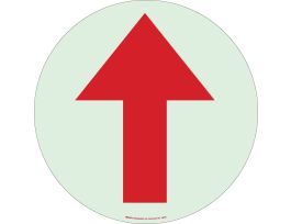 BradyGlo Floor Sign: Polyester, Red On Glow, 17" Diameter, (Up Arrow)