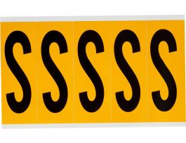 Outdoor Vinyl 3.875 in Black on Yellow Letters S Card of 5 Labels