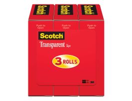 Scotch® Transparent Tape 600-72-3PK, 1 in x 2592 in (25,4 mm x 65,8) 3PK