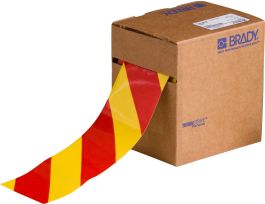 ToughStripe® Floor Marking Tape Roll -  Polyester, Diagonal Stripes, Red on Yellow, 3" x 100'