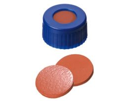 Short Thread Cap, 9mm, Open Blue Polypropylene, Rubber/TEF Septa; 1000/pk