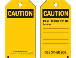 Locked Out Tags CAUTION Heavy Duty Polyester 5.75 x 3  Black on Yellow 10/PK