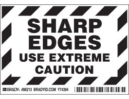 SHARP EDGES USE EXTREME CAUTION Labels, 3.5" H x 5" W x 0.006" D, Black on White