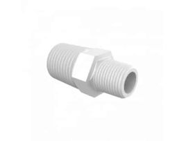 Conversion Nipple with 1/4" NPT x 1/8" NPT in Natural Kynar 740; 10/Pk