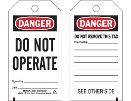 Tags DO NOT OPERATE SIGNED BY___DATE___ Polyester 5.75 x 3  BK/RD/WH 25/PK