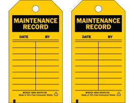 Tag MAINTENANCE RECORD Polyester 5.75 x 3  Black on Yellow 10/PK