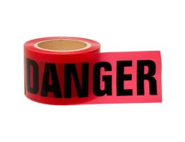 Standard Barricade Tape Roll -  Polyethylene, DANGER, Black on Red, 3"  x 200'