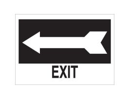 Exit Sign, 10" H x 14" W x 0.06" D, Polystyrene, White on Black, Arrow Direction: Left