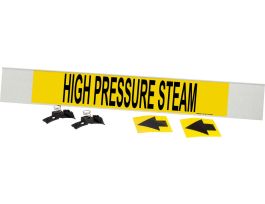 High Pressure Steam Pipe Marker, 4" H x 24" W, Fits Pipes 8" Dia. or Larger