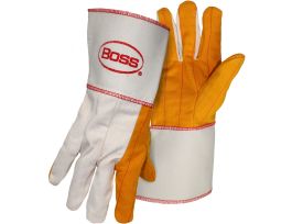 Cotton Chore Glove with Double Layer Palm/Back and Nap-out Finish - Plasticized Gauntlet Cuff, LG