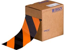ToughStripe® Floor Marking Tape Roll -  Polyester, Diagonal Stripes, Black on Orange, 4" x 100'