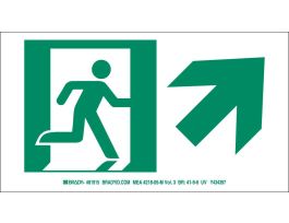 BradyGlo NYC Approved Exit With Running Man And Arrow Up Right Sign, 5" H x 9" W x 0.0096" D
