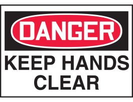 Safety Label, 3.5" x 5", DANGER KEEP HANDS CLEAR, DURA-VINYL, EA