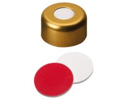 Gold Aluminum Crimp Cap, 11 mm Dia., Silicone/PTFE Septum; 1000/pk