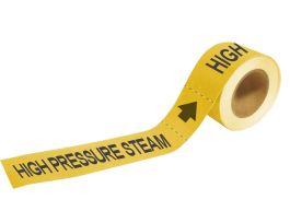 Self-Adhesive Pipe Marker: HIGH PRESSURE STEAM, 2" H x 12" W, Roll of 25 Each, Fits Pipes 2.5" Dia. Thru 6" Dia.