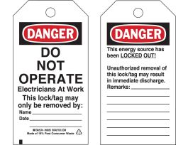 Tags DO NOT OPERATE Electricians At Work Paper 5.75x3 BK/RD/WH 25PK