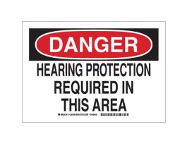 DANGER Hearing Protection Required In This Area Sign, 7" H x 10" W x 0.006" D, Polyester