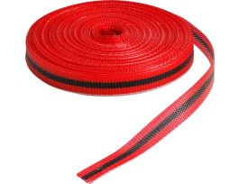 Outdoor Barricade Tape Roll - Woven Polypropylene, Horizontal Stripes, Black on Red, 0.75" x 150'