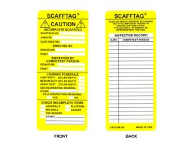 SCAFFTAG Inserts, INCOMPLETE SCAFFOLD, Black/Yellow on White, 7.625" H x 3.125" W