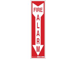 Fire Alarm Sign, 14" H x 3.5" W x 0.006" D, White on Red, Polyester