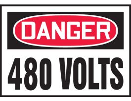 Safety Label, 3.5" x 5", DANGER 480 VOLTS, ADHESIVE VINYL, 5/PK