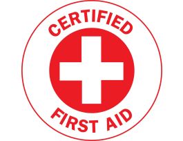CERTIFIED FIRST AID Hard Hat Labels, 2" Dia, Card of 4 Labels, Red on White
