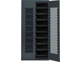 CABINET W/BK BINS STEEL MESH 36X18X78IN